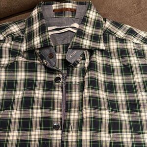 Plaid button down dress shirt, Italian made. Mens small.